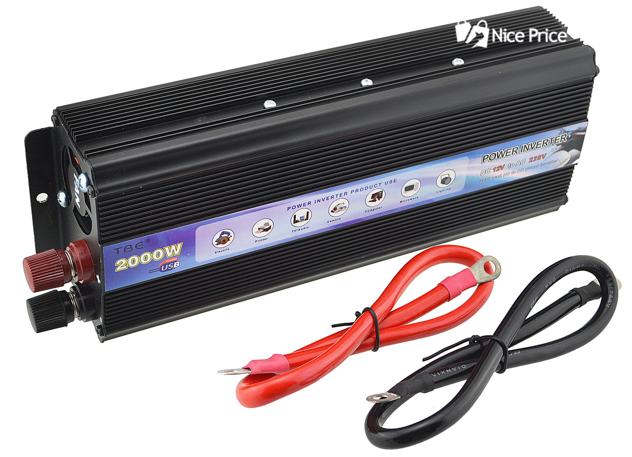 Перетворювач напруги(інвертор) TBE 12-220V 2000W + USB Black