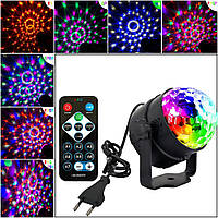 Диско куля з датчиком звуку і стробоскопом Led Party Light з пультом від мережі 220В (RD-72007)