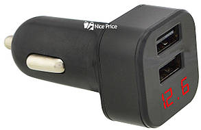 Автомобільна USB зарядка від прикурювача 12в HZ HC-1 LCD з екраном Black (3101)