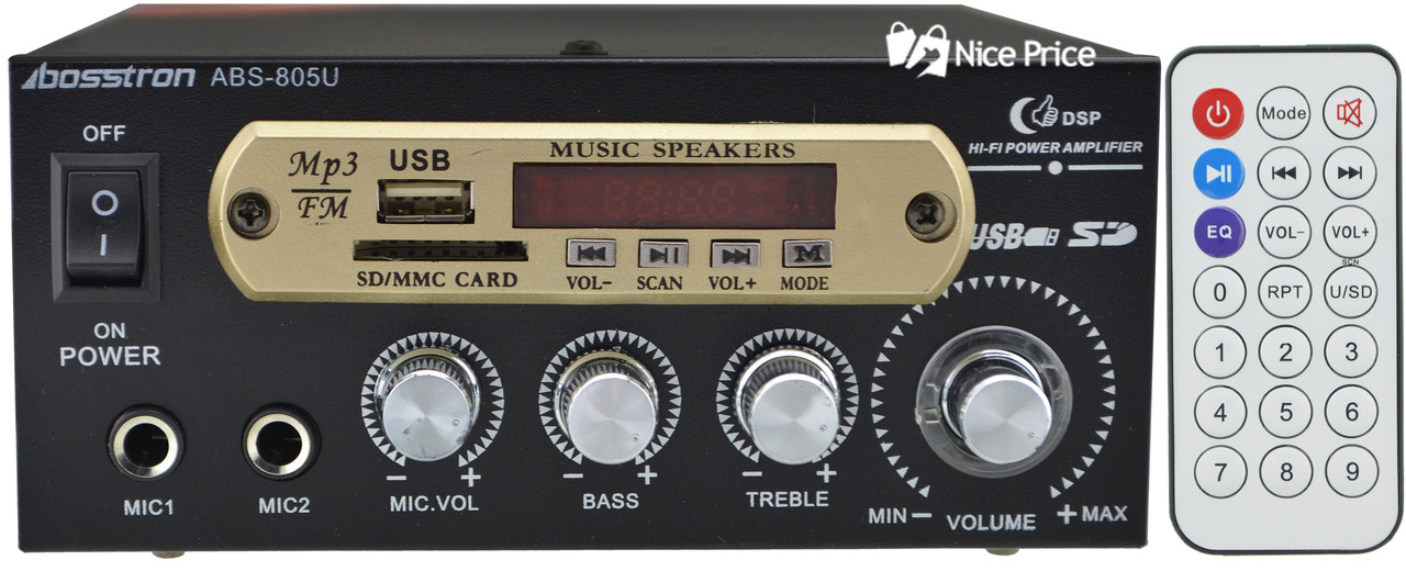 Підсилювач звуку Bosstron ABS-805U (MP3, FM, USB, SD) + караоке