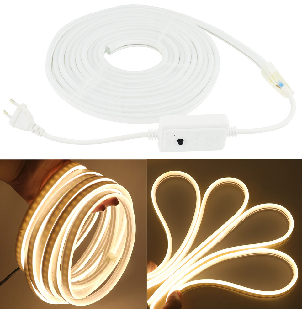 Гнучка неонова світлодіодна стрічка NEON LED (120 світлодіодів/м) SMD 3528 IP65 220V Теплий жовтий