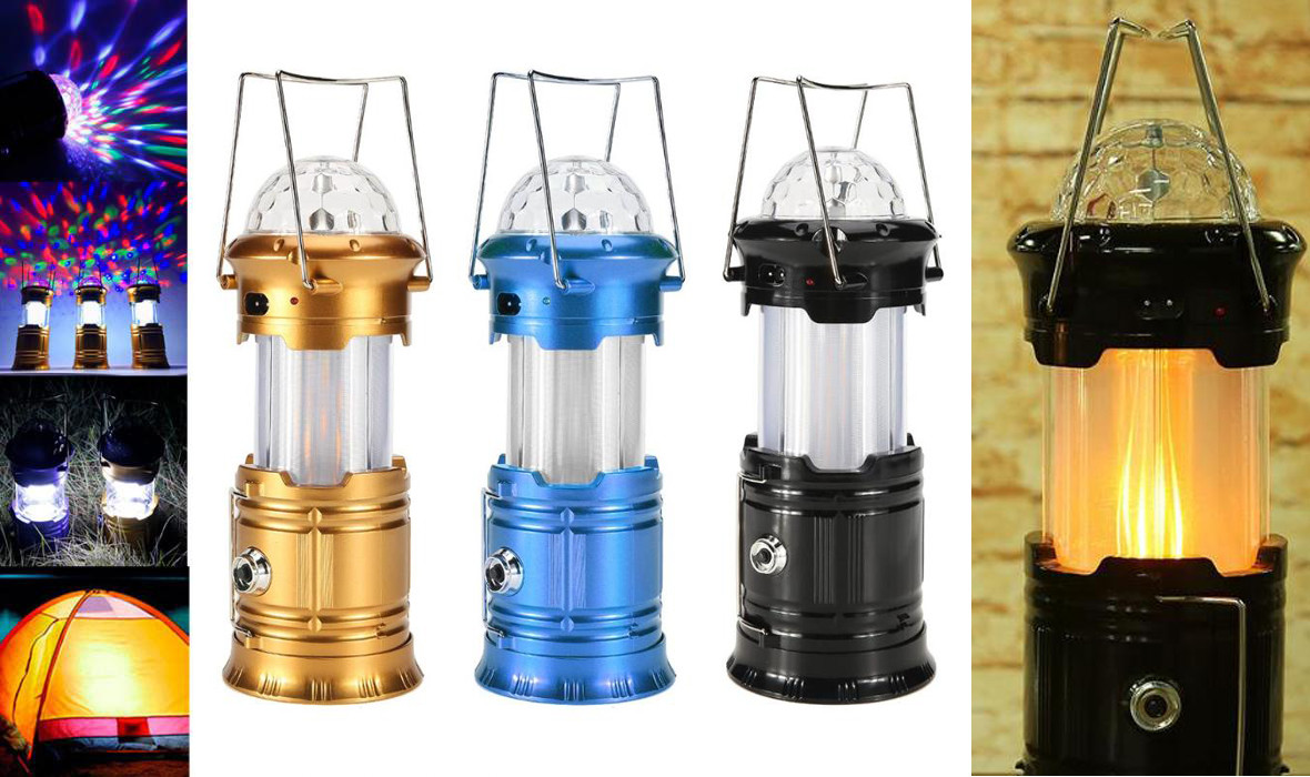Солнечная кемпинговая LED лампа с эффектом огня и дискошаром SX-6888T (7047)