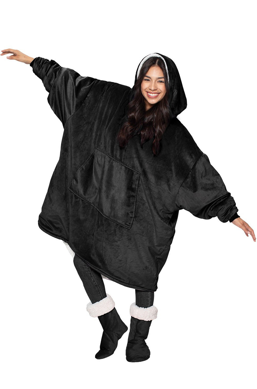 Двостороння толстовка (плед) - халат з капюшоном Huggle Hoodie чорна