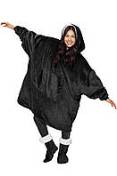 Двостороння толстовка (плед) - халат з капюшоном Huggle Hoodie чорна