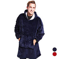 Двостороння толстовка (плед) - халат з капюшоном Huggle Hoodie синій