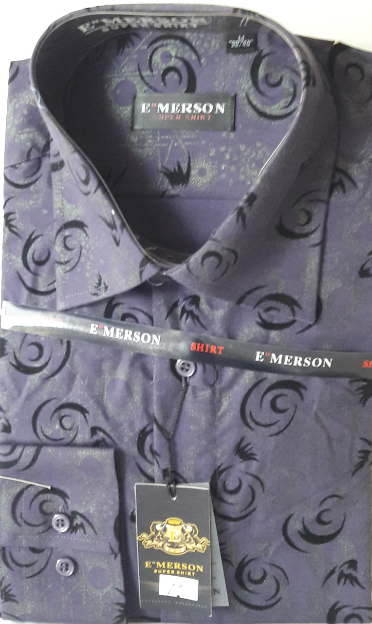 Сорочка чоловіча Emerson vd-0011 чорна приталені у візерунок з довгим рукавом
