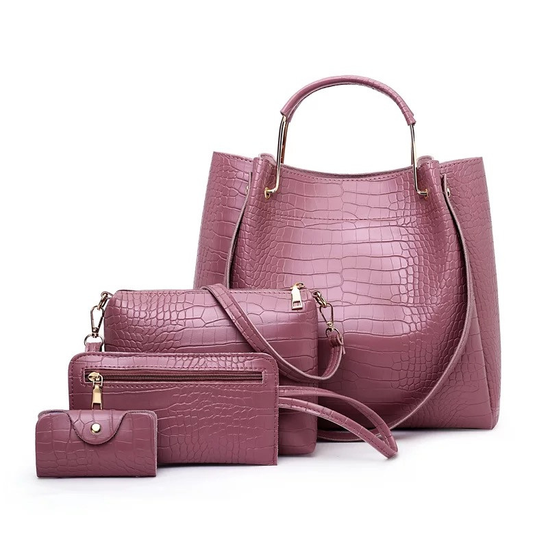 Набір жіночих сумок 4 в 1, екошкіра під крокодила, фіолетовий опт