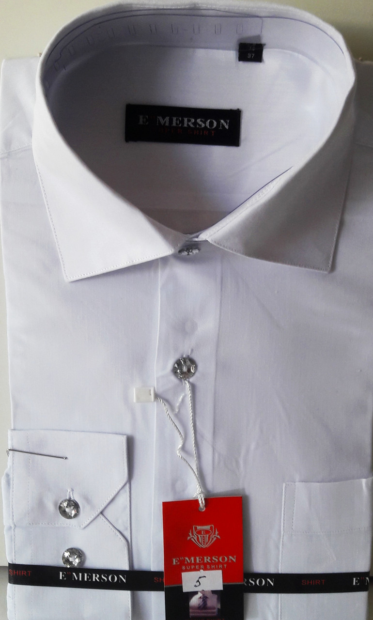 Сорочка чоловіча Emerson vd-0005 біла приталені однотонна з довгим рукавом