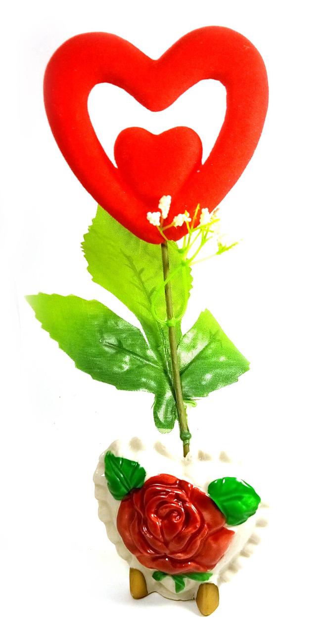 Ваза троянда керамічна з сердечком (22х9х5,5 см)