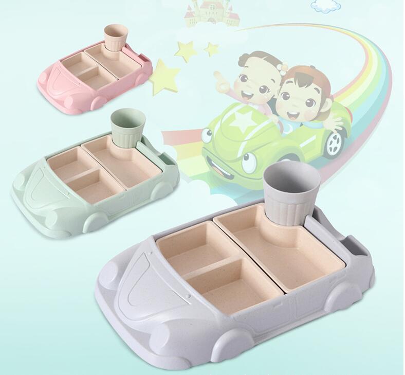 Набор бамбуковой посуды Машинка для детей, детская бамбуковая посуда из 2-х тарелок и чашки BP19 Car Pink Gold - фото 3 - id-p1353002102