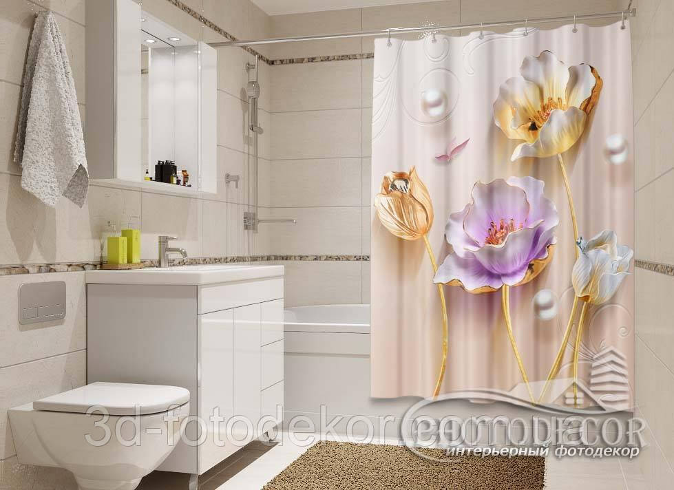 Фото Шторка для ванної "3D Маки" - ціна вказана за 1 м.кв. Читаємо опис!