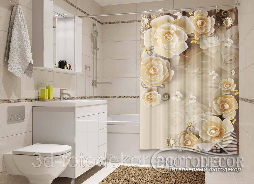 Фото Шторка для ванної "3D Квіти і метелики" - ціна вказана за 1 м.кв. Читаємо опис!