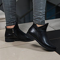 Женские кожаные ботинки черные на байке демисезонные весна осень без каблука