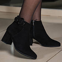 Женские замшевые ботинки черные на каблуке байка весение Италия