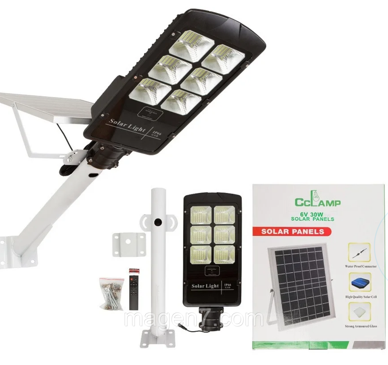 Уличный светодиодный LED прожектор фонарь Cclamp cl-7001 на 200 Ватт на солнечной батарее панелью + пульт - фото 1 - id-p1353064497
