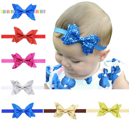 Пов'язка для дівчинки Бант від 0 до 5 років синя глітерна, фото 1
