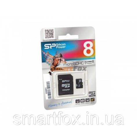 Карта пам'яті 8Gb SiliconPower microSDHC class 4 (adapter SD), фото 2