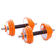 Набір 30 кг гантелей розбірні сталеві млинці в пласт.кейсі (2 грифи, млинці сталь + PU, у комплект.подовжувач грифа), фото 5