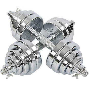 Гантелі 30 кг 2 шт. по 15 кг. розбірні хром. фікс. диск з різзю (2грифа l-40 см, (2,5+2,5+1,5х4))