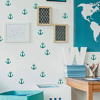 Набор наклеек в детскую Морские якоря (наклейки море интерьерные стикеры на стены обои) матовая Набор 18 шт.