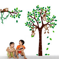 Интерьерная наклейка на стену в детскую Обезьянки на дереве (наклейки детские деревья) матовая Набор наклеек