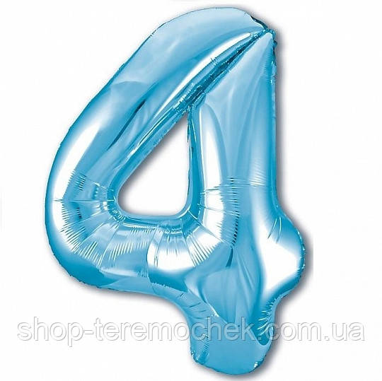 Фольгована куля-цифра 4 холодний синій 40" 100 см Китай, фото 1