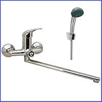 Змішувач для ванни з поворотним довгим виливом 35 см G-Ferro Premiere 006 Euro (GF1018) одноважільний з душем