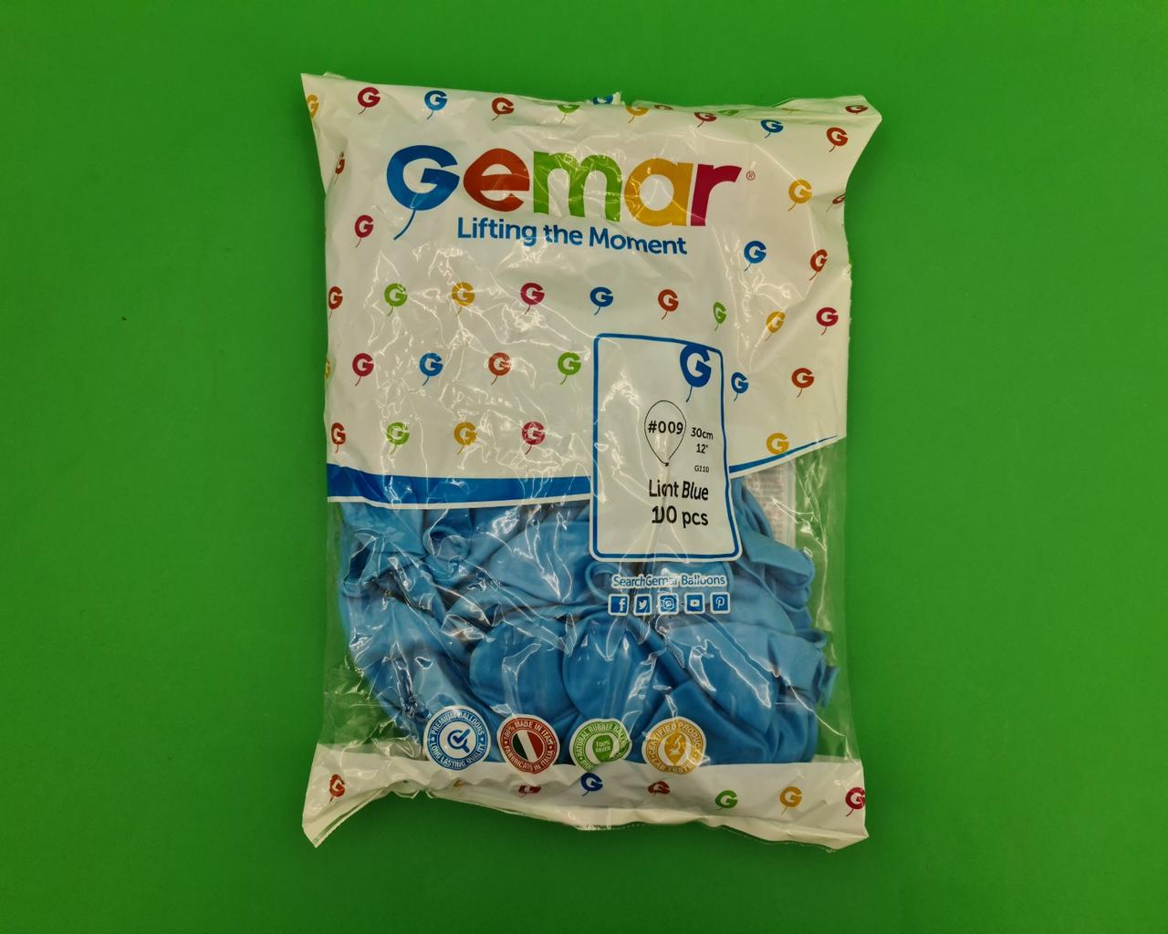Повітряні кульки 12" (30 см) світло- блакитні 100 шт Gemar (1 пачка), фото 1