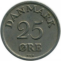 Монета 25 ере. 1948-1960 рік, Данія. (В)