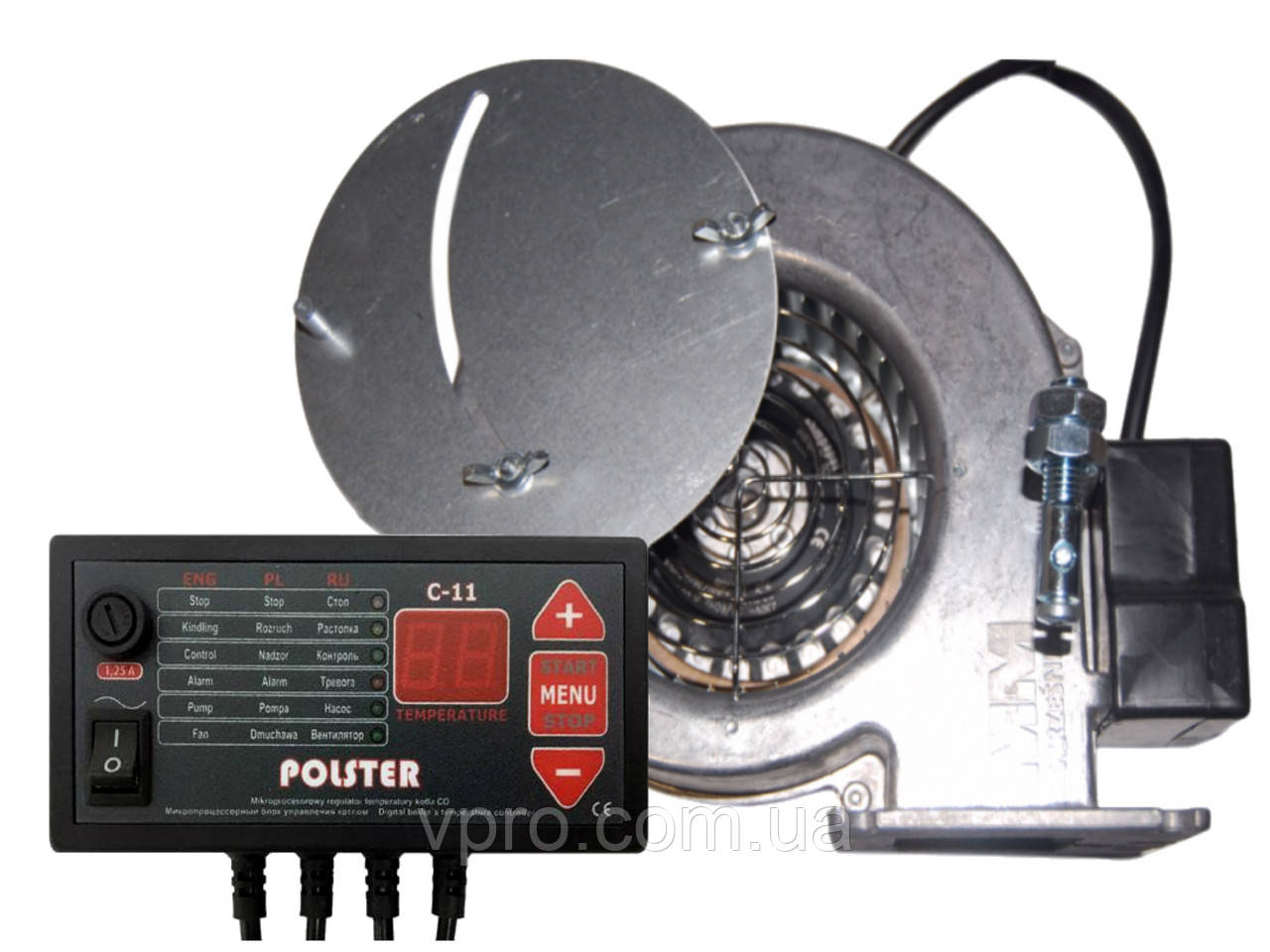 Polster C-11 Автоматика для котла + Вентилятор для котла з діафрагмою WPA-X2 "М+М"
