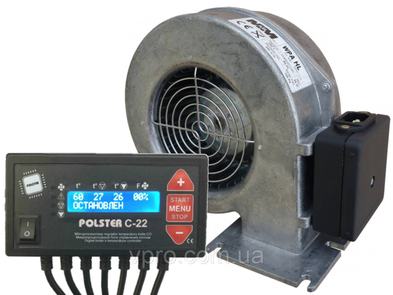 Polster C-22 Автоматика для котла (2 насоси)+ Вентилятор для котла WPA-X2 "М+М"