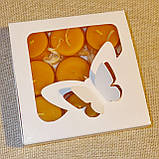 Подарунковий набір круглих воскових чайних свічок 15г (9шт.) в коробці Бежевий Крафт, фото 2