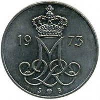 Монета 10 эре. 1973-1988 год, Дания. (В)