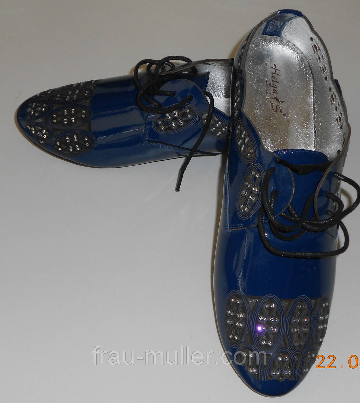 Туфли женские из лаковой синей кожи на шнуровке 39-40 Helga - фото 3 - id-p262441714