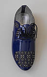 Туфлі жіноч стильны гостроносіі з лакованої синьої шкіри 39 40 Helga, фото 4