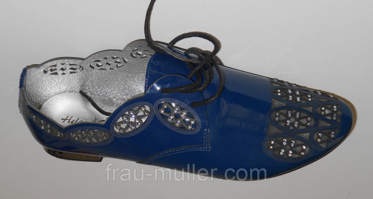 Туфли женские из лаковой синей кожи на шнуровке 39-40 Helga - фото 2 - id-p262441714