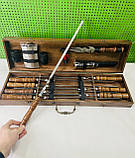 Набір шампурів у дерев'яному кейсі. "Кемпінг". Подарунковий. З флягою та рюмками., фото 5