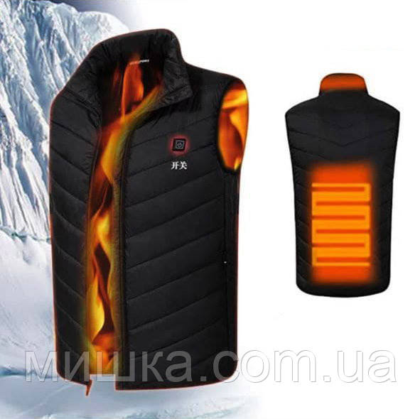 Жилет з підігрівом, розмір 3X, від PowerBank (USB-кабель) для туризму, риболовлі, відпочинку