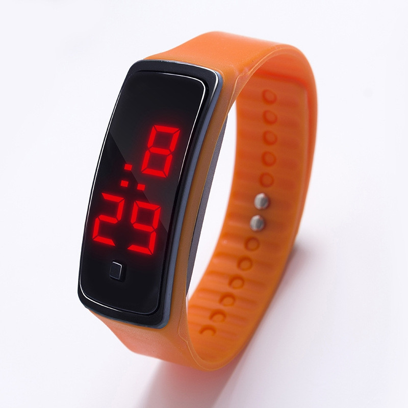 Спортивний силіконовий годинник-браслет LED жовтогарячий SW2-08, фото 1