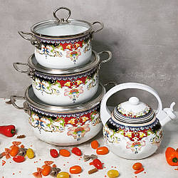 Набір емальованих каструль із чайником Edenberg з 10 предметів EB-3372A  ⁇  Набір кухонного посуду з кришками