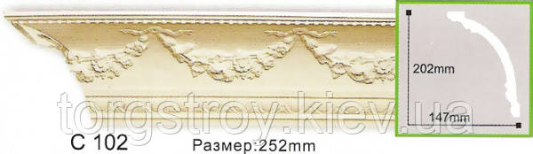 Карниз стельовий C102, довжина 2,00м, Gaudi Decor, фото 1