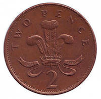 Монета 2 новых пенса. 1982-2021 год, Великобритания. (В)