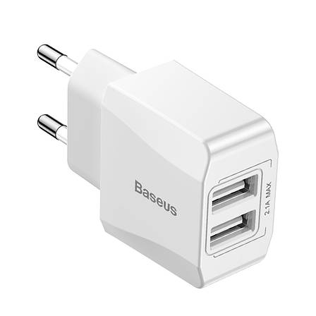 Зарядний пристрій (зарядка) для телефону Baseus 2хUSB Mini Dual-U 2.1 А Білий (CCALL-MN02), фото 1
