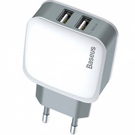 Зарядний пристрій (зарядка) для телефону Baseus 2хUSB Letour 2.4 А Білий/ Сірий (ZCL2B-B02), фото 1