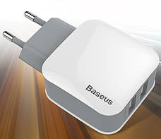 Зарядний пристрій (зарядка) для телефону Baseus 2хUSB Letour 2.4 А Білий/ Сірий (ZCL2B-B02), фото 4