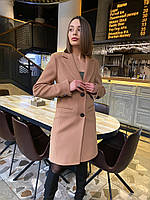 Демисезонное кашемировое женское приталенное пальто пиджак бежевого цвета
