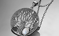 100% срібний унісекс кулон Дерево життя з місячним каменем із ланцюжком