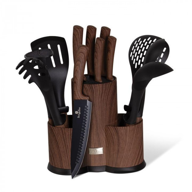 Набір кухонного приладдя і ножів BERLINGER HAUS Ebony Rosewood Collection з підставкою 12 пр 6255BH
