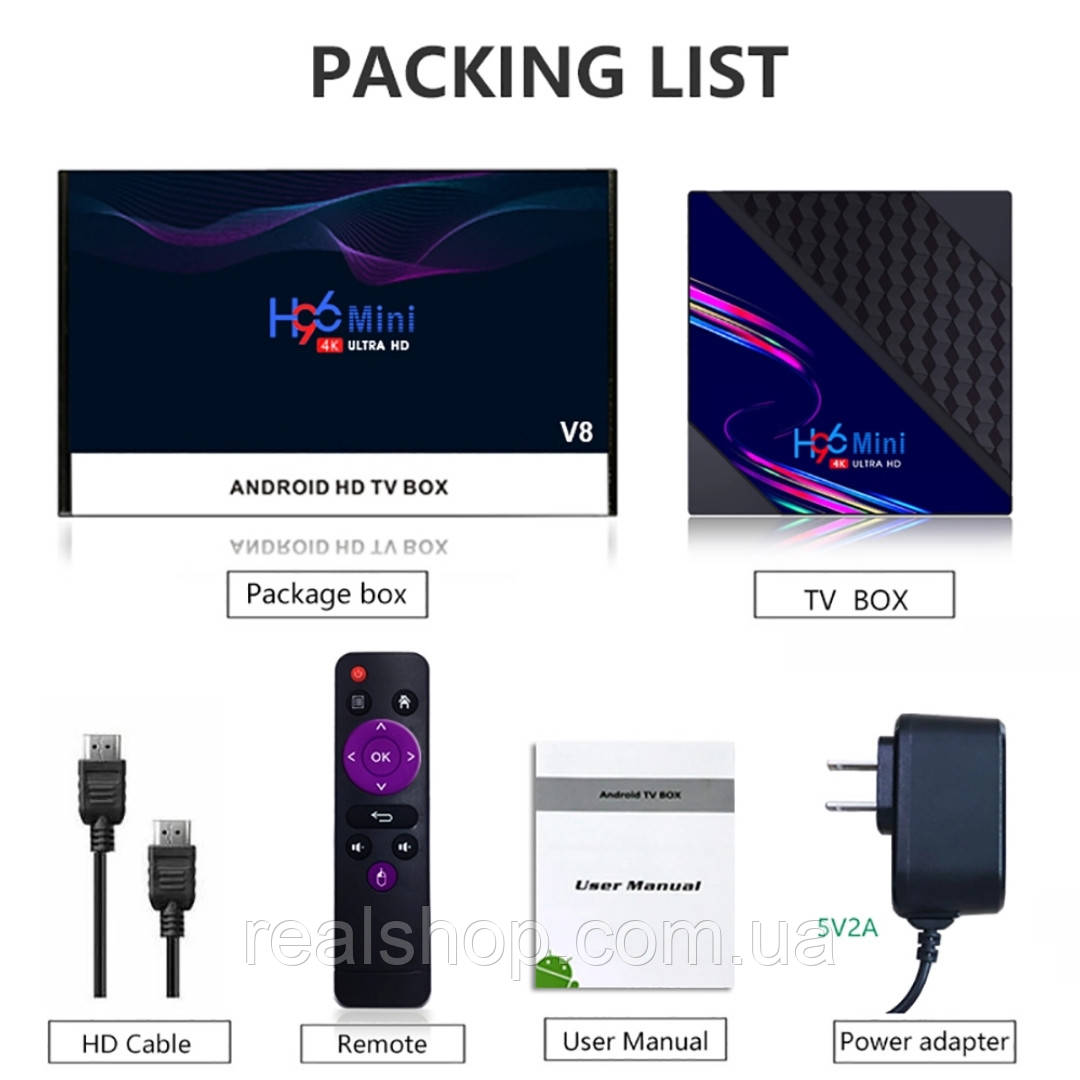 H96 Mini V8 1 GB/8 GB Android 10.0 Smart TV Смарт ТВ Приставка 4K