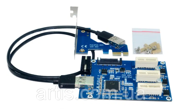 Плата розширення та живлення для райзера відеокарта PCI-E 1 на 3 трійник